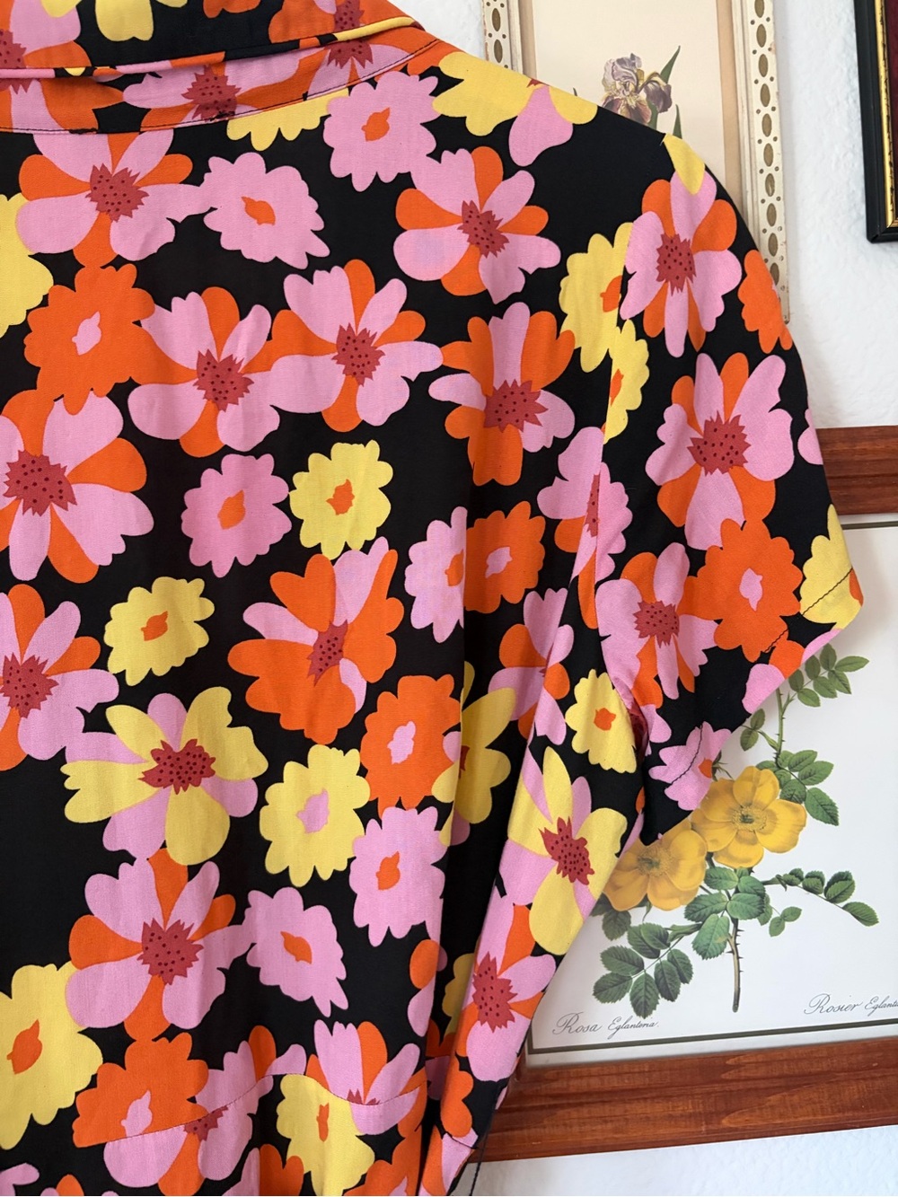 ModCloth Retro Black Midi Dress with Pink, Orange & Yellow Floral Print - XL - Picture 6 of 11